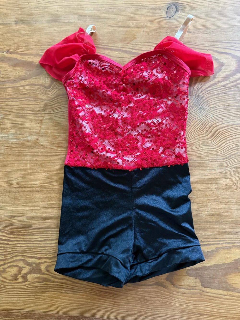 Weissman Red Sequin Lace Short Dance One-Piece